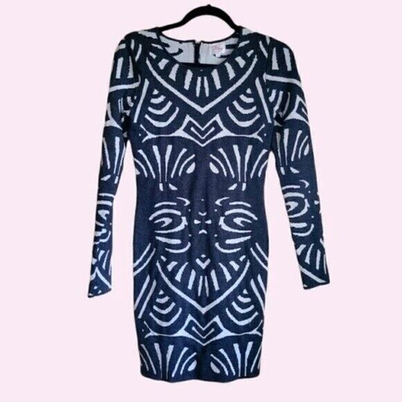 Parker Bodycon Stretch Knit Dress Metallic Dark Gray White Size Small - Picture 1 of 11